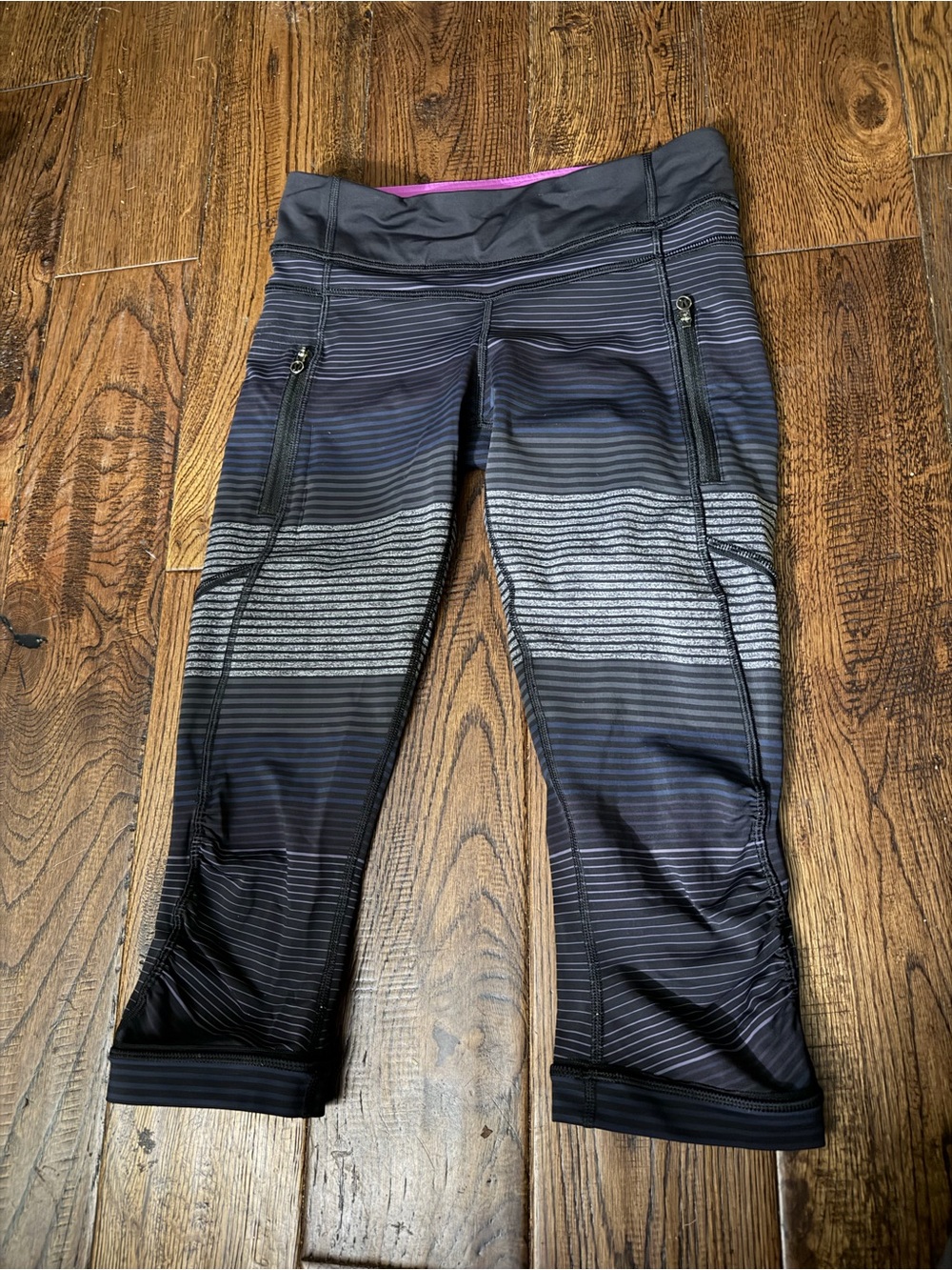 LULULEMON Black & Gray Striped Active Capri Leggings Size 4